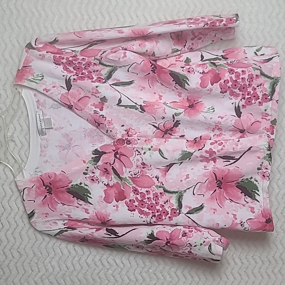 Christopher & Banks pink floral cardigan